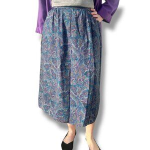 Country Sophisticates Pendleton Gray Purple Paisley Print Midi Skirt Cottage